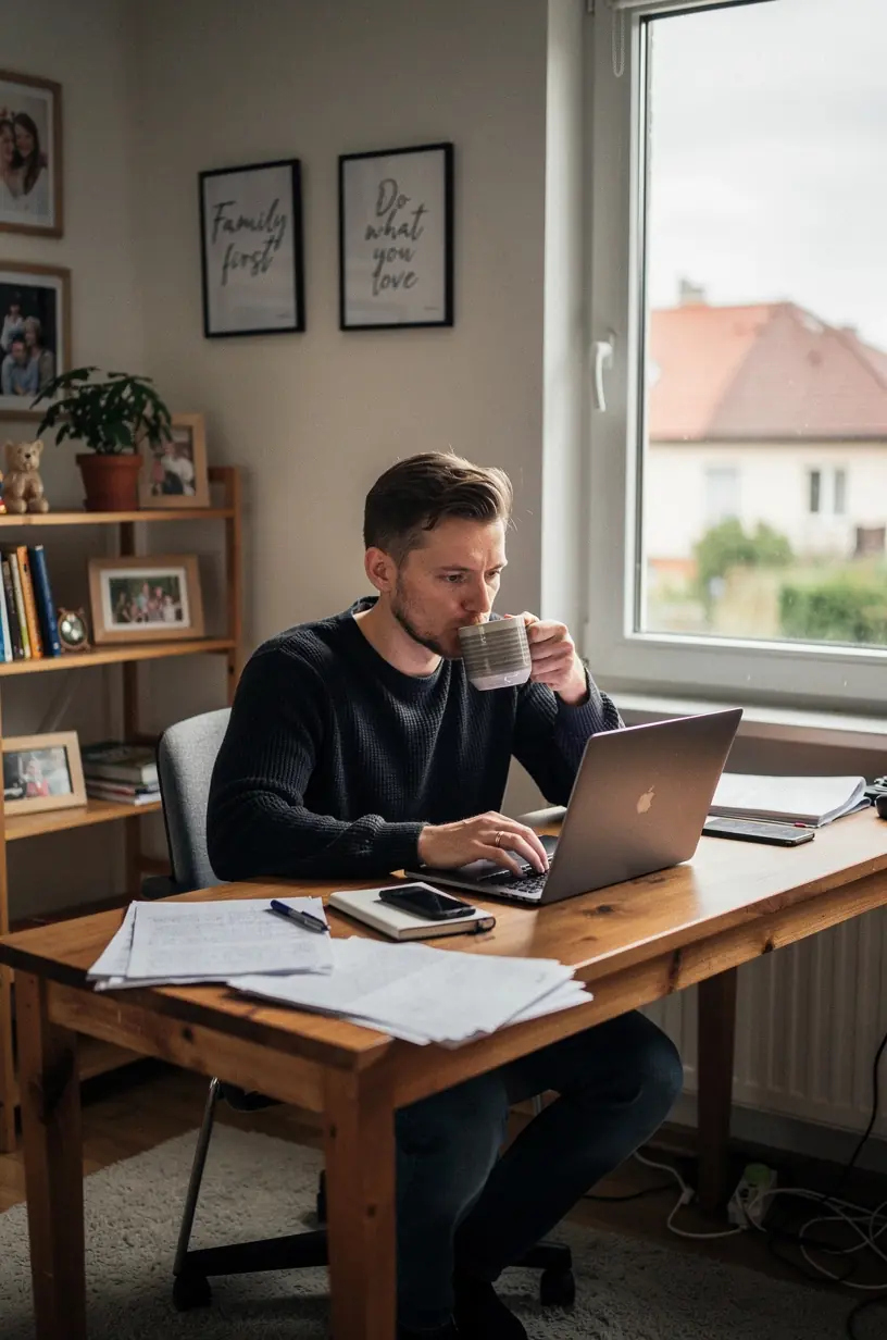 Osoba korzystająca z aplikacji do zarządzania projektami na laptopie, planująca swoje obowiązki.
